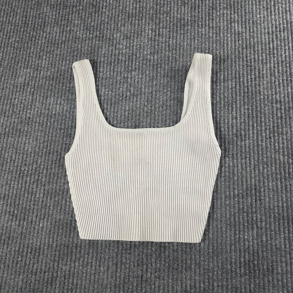 Babaton Aritzia Sculpt Knit Cropped Tank Top‎ Ribbed Square Neck Beige 2XS